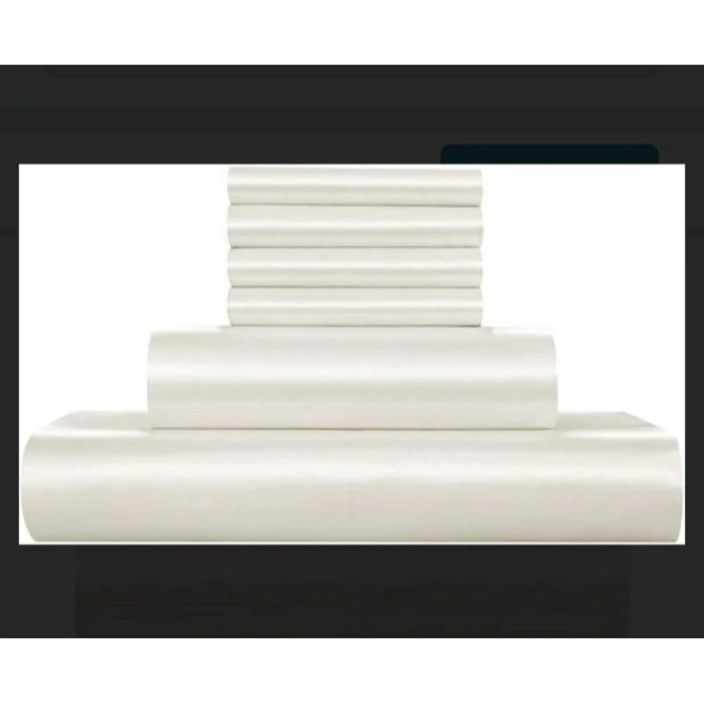 AiMay 6 Piece Satin Bedding Sheet Set Queen Off White Deep Pocket